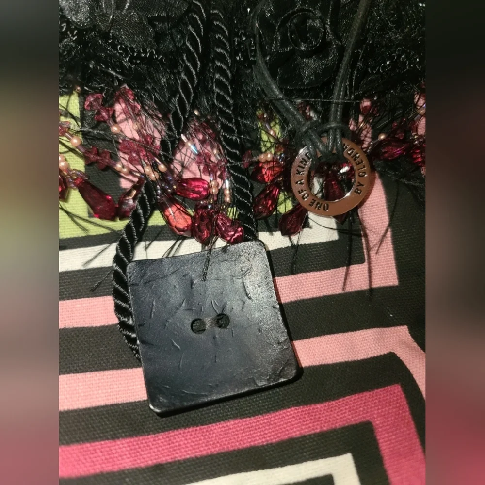 Glenda Sirota One of a Kind Bead & Boa Feather Handmade Colorful Geometric Tote